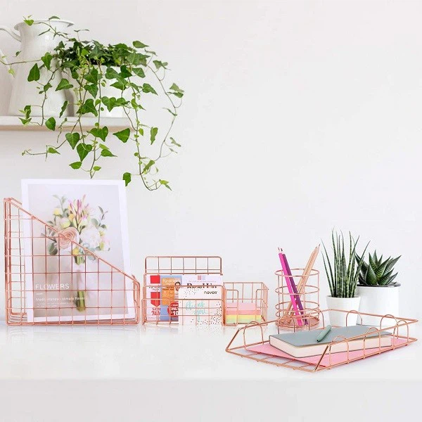 desk organizer set rose gold